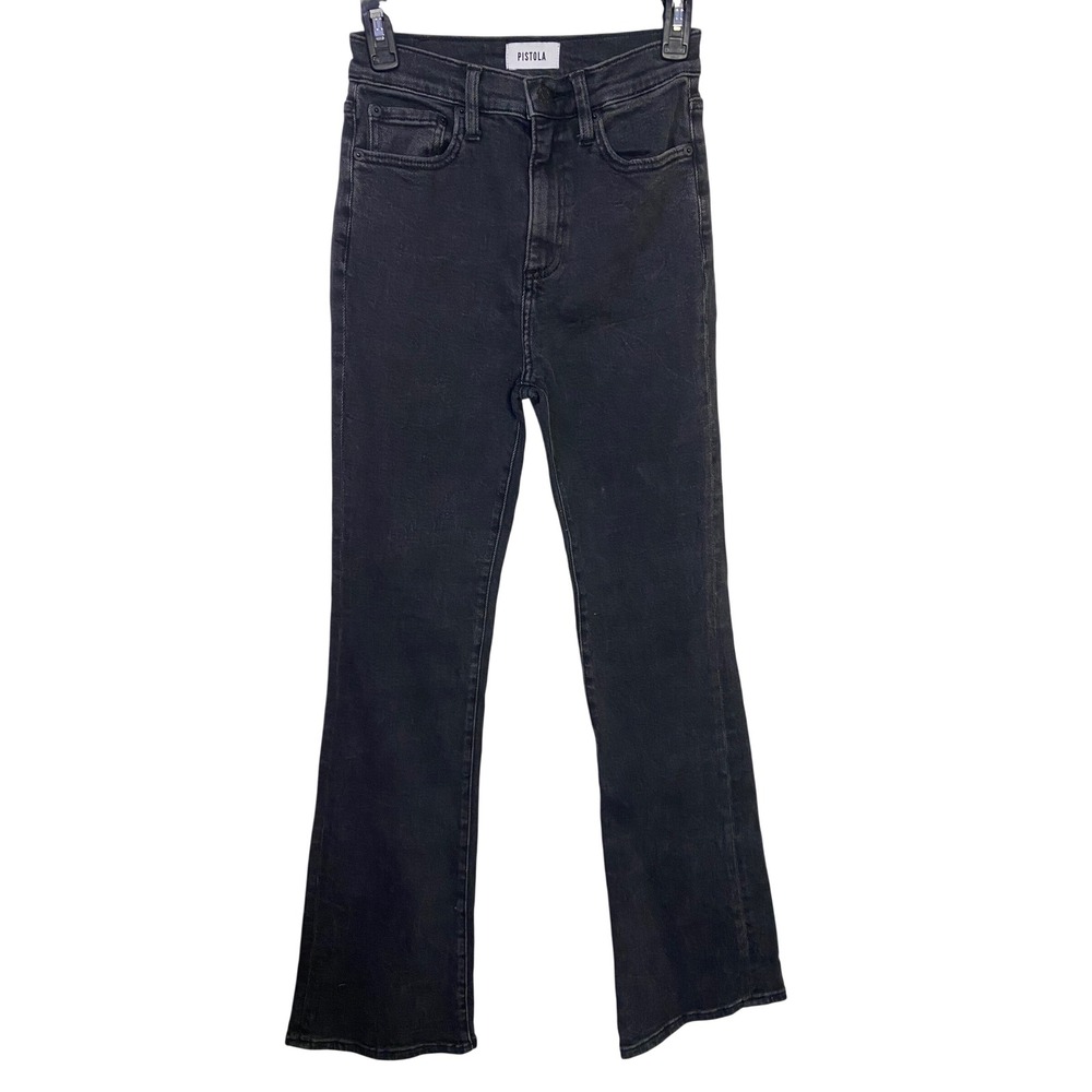 Pistola High Rise Flare Jeans Washed Black Denim Size 25